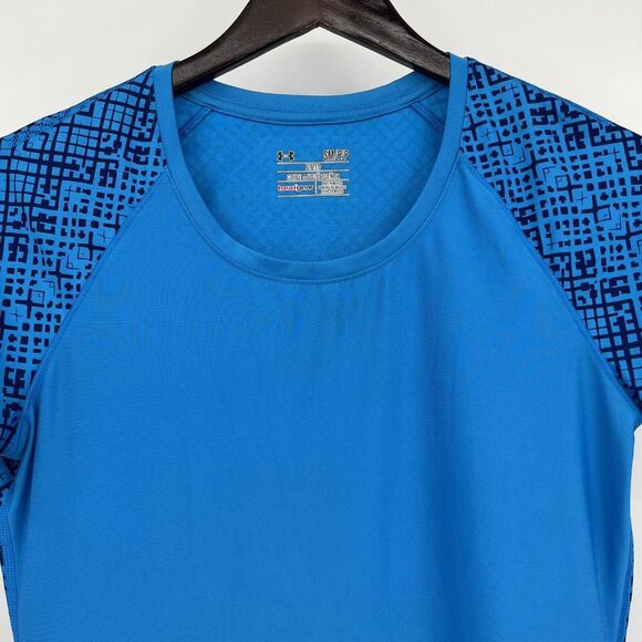 Under Armour Womens HeatGear Fitted Blue Short Sleeve T-Shirt SM - Picture 1 of 8